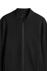 Relaxed Fit Waffle Knit Mock Neck Full Zipper - Midnight Black